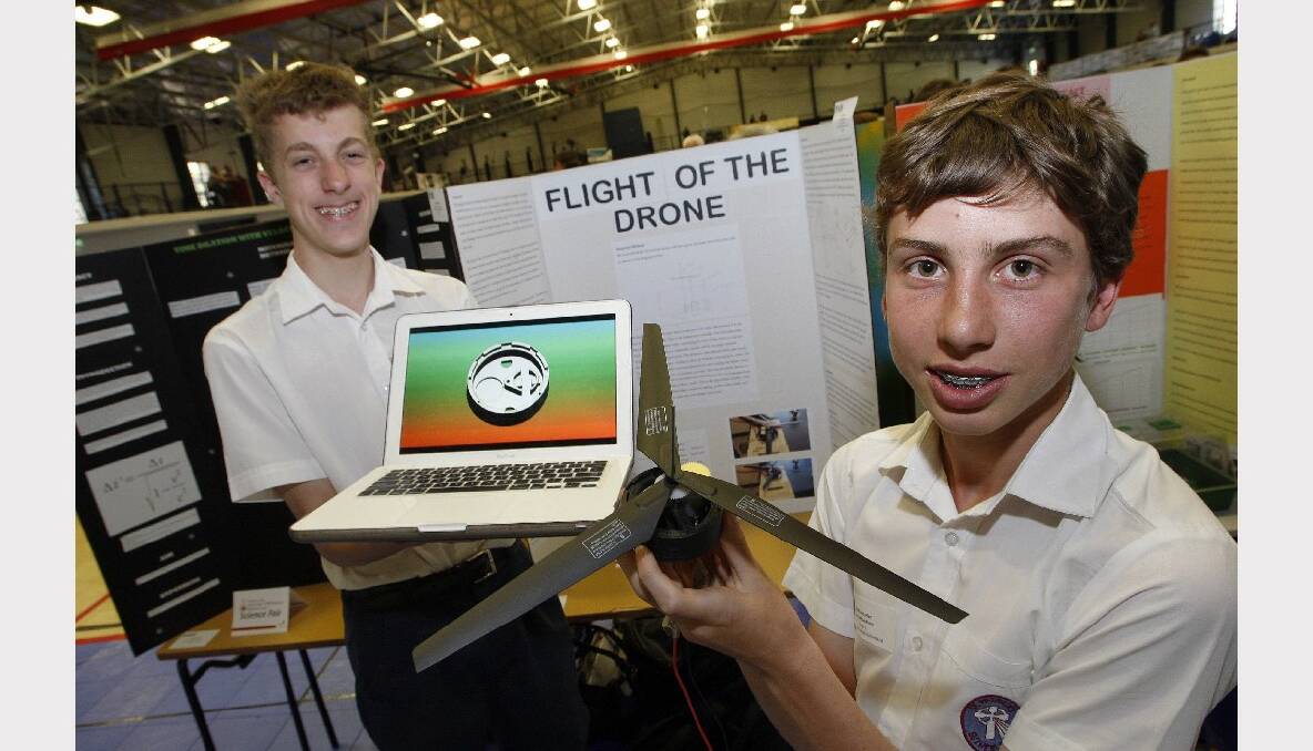 Flight of the Drone researchers Jordan West and Jacob Vartanian from St Patricks College Sutherland. Picture: ANDY ZAKELI