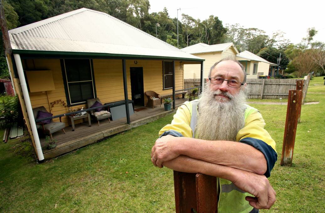 Bryan O’Keefe outside the rustic Kembla Heights miner’s cottage. Pictures: KEMBLA HEIGHTS
