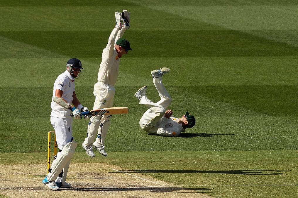Michael Clarke takes a catch to dismiss Stuart Broad during day three of the Fourth Ashes Test. Picture: GETTY IMAGES