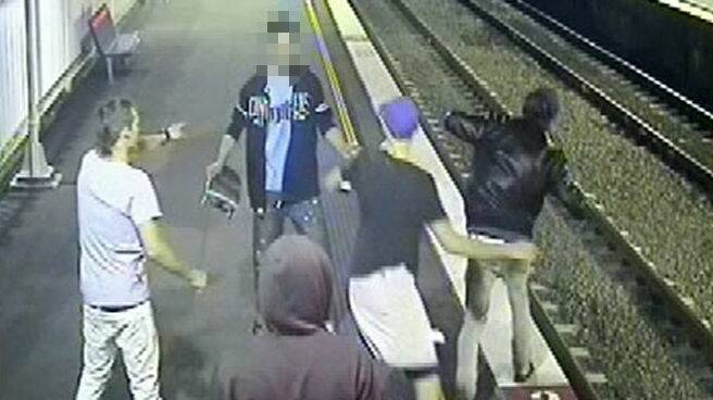 A still from footage of the alcohol-fuelled attack at Corrimal railway station in July.