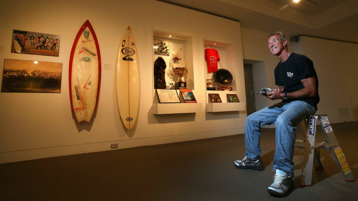 Surfing legend Terry Richardson with a ceramic thong created in his honour. Pictures: KIRK GILMOUR