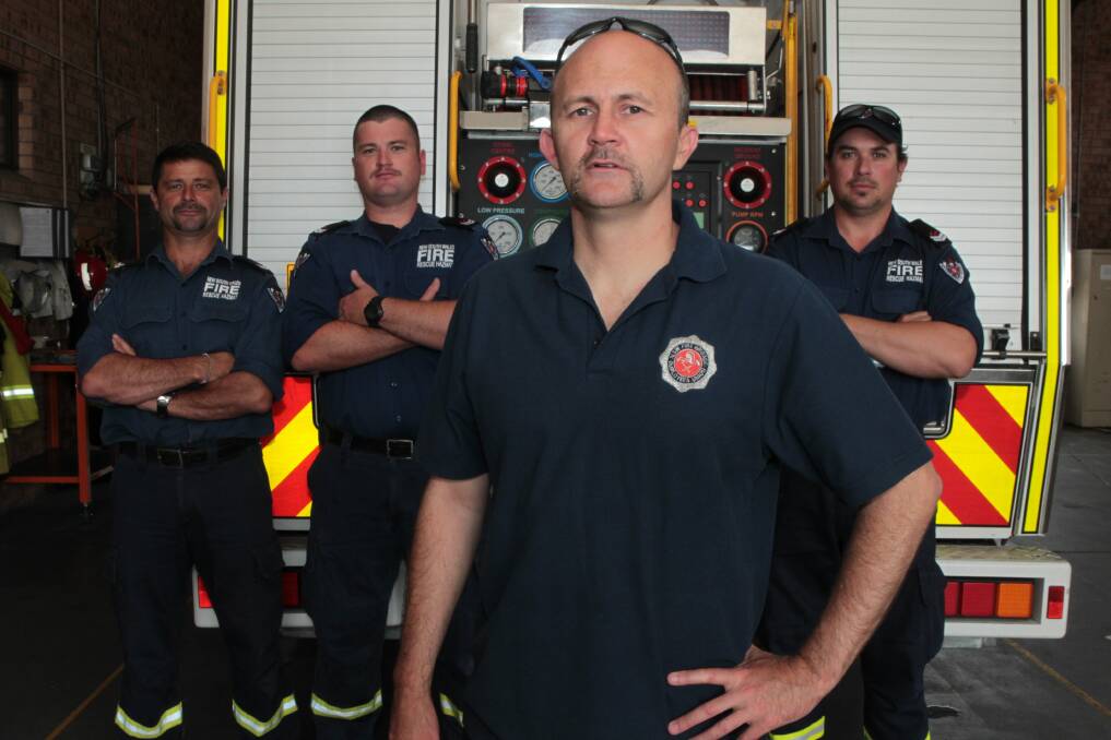 Dapto firemen  (from left)  Paul Camilleri, Shane Shallimore, Darin Sullivan and Josh Boughto. Pictures: GREG TOTMAN