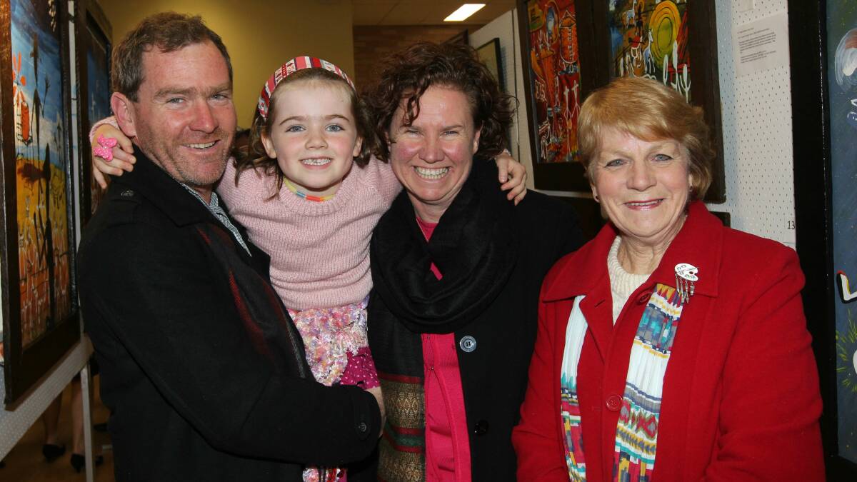 Wayne Norington, his daughter Lily, Aloma Stewart and Kay Norington at the St Vincent De Paul Society’s Hope art show.