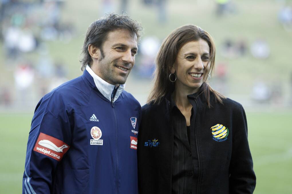 Injured superstar Allesandro Del Piero with FSC chief Ann-Marie Balliana at WIN Stadium.