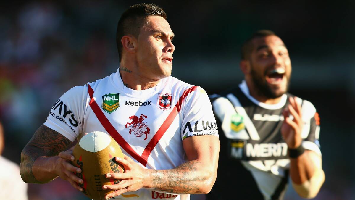 Daniel Vidot makes a break for the Dragons in yesterday’s heritage clash. Picture: GETTY IMAGES