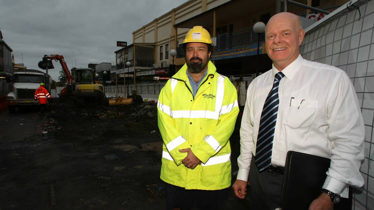 Wollongong council's site co-ordinator for Crown Street Mall, Warren Brown, and infrastructure and works director Mike Hyde. Picture: GREG TOTMAN