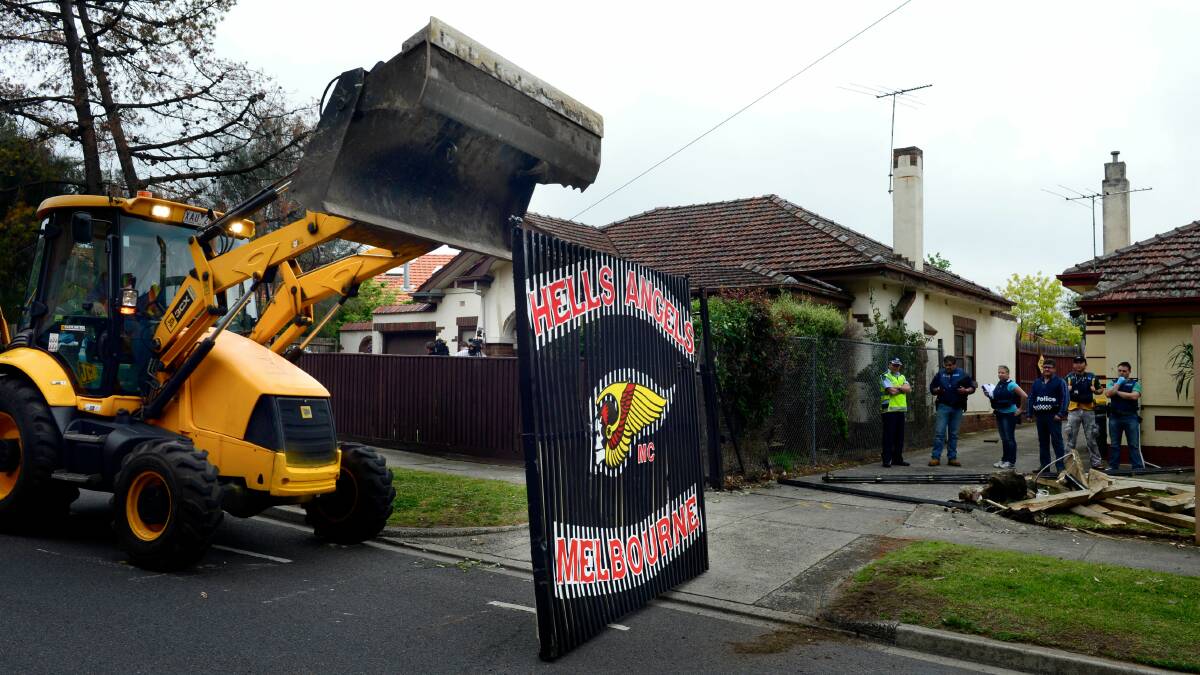 Police dismantled fortifications at the Hells Angels HQ in Alphington, Victoria. Picture: PENNY STEPHENS
