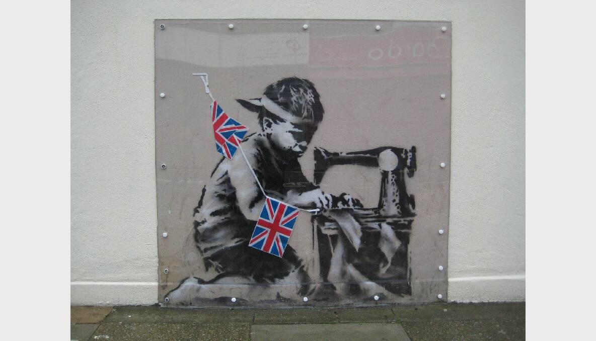 An undated image of an artwork by British artist Banksy.