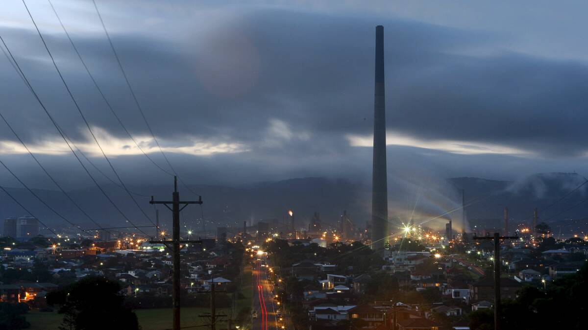 The Port Kembla skyline around 8 o'clock on Wednesday night. Picture: ANDY ZAKELI