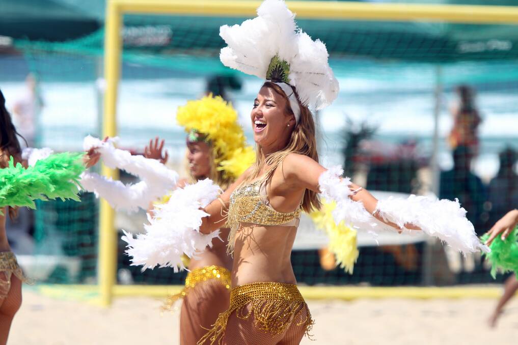 Dancers entertain the Beach Soccer Cup crowd at North Beach. Picture: SYLVIA LIBER