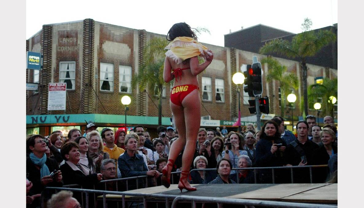 A model shows off a Wollongong-designed swimsuit at Viva la Gong.