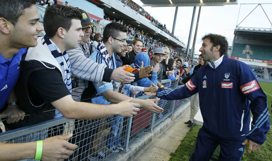 Del Piero shakes hands with his fans at WIN stadium. 