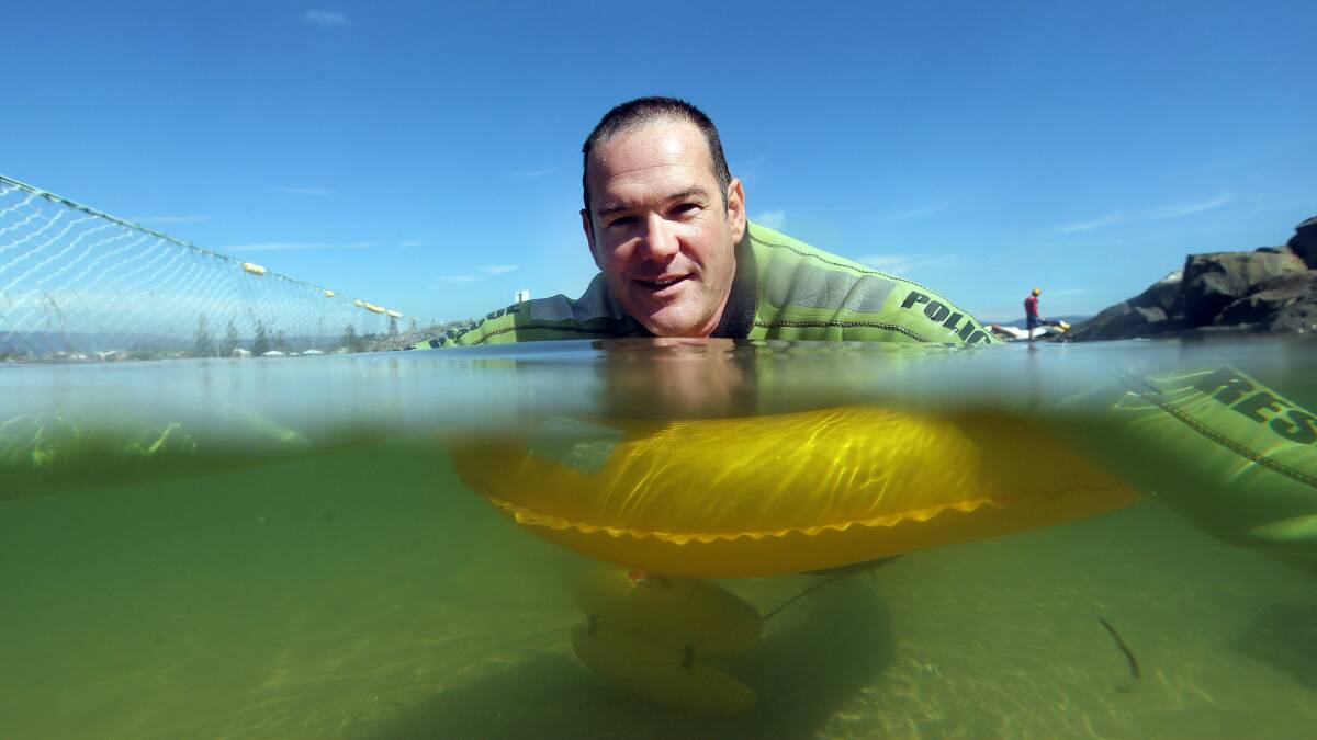  Police rescue officer Chris King tests out the Stormy Lifesaver. Picture: SYLVIA LIBER