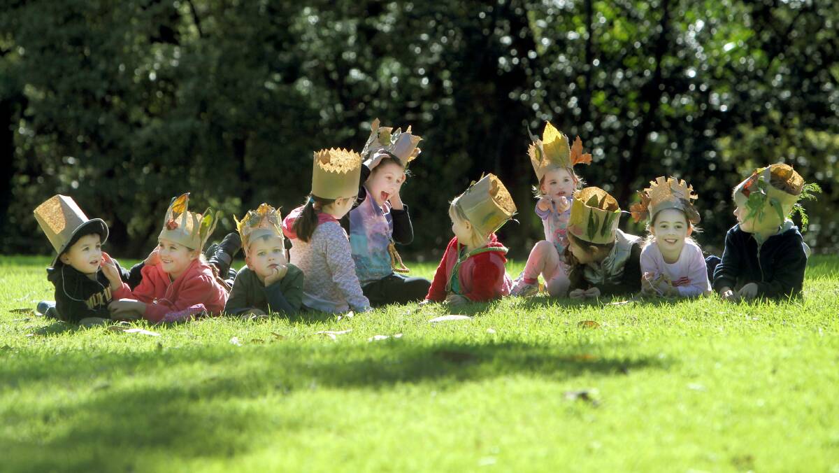 Max, Lilli, Jasper, Lily, Olivia, Eva, Molly, Chelsea, Maddeline and Ryan wear their magic crowns at the Botanic Garden. Picture: SYLVIA LIBER