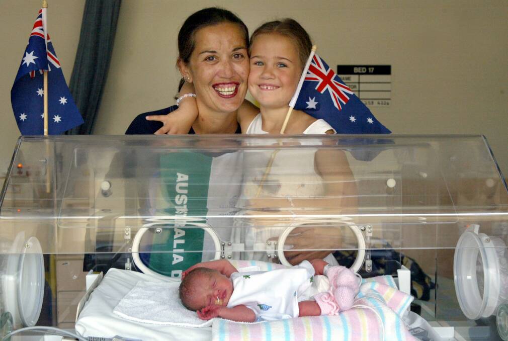 Mum Rachael Crombie might be a Kiwi but was proud baby Crystelle was born on Australia Day. Rachael and Crystelle are joined by sister Jade, 6, at Wollongong Hospital.