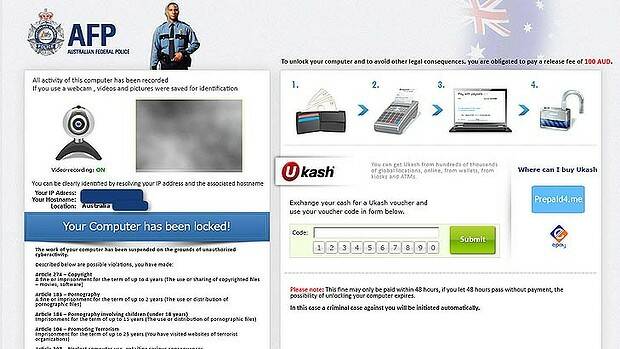 "Ransomware" has been customised to scare Australians. Photo: Botnets.fr 