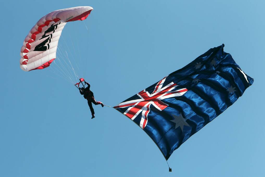 The Australian Army parachute display team the Red Beret paratroopers.   