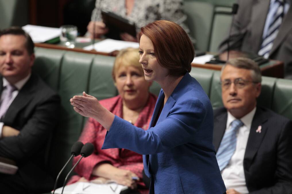 Julia Gillard replies to Tony Abbott's motion to dismiss the Speaker Peter Slipper. Picture: Andrew Meares