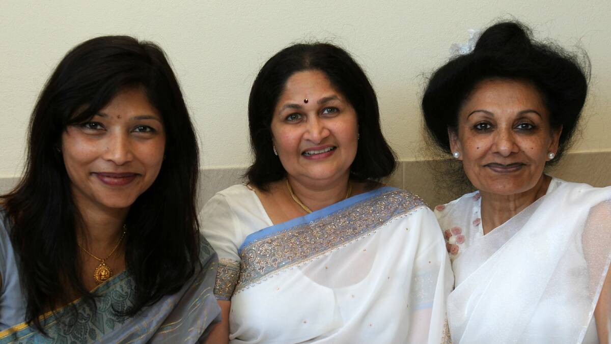 Rashmi Murthy, Meena Balgi and Sneh Gupta at Manjit's Indian Restaurant in Corrimal.