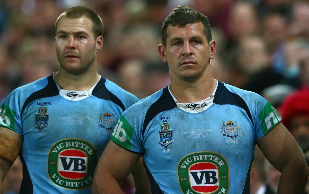Trent Merrin and Greg Bird of the NSW VB Blues.