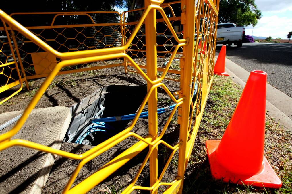 Contractors installing NBN fibre-optic cable at first-release area Kiama Downs in March this year.  
