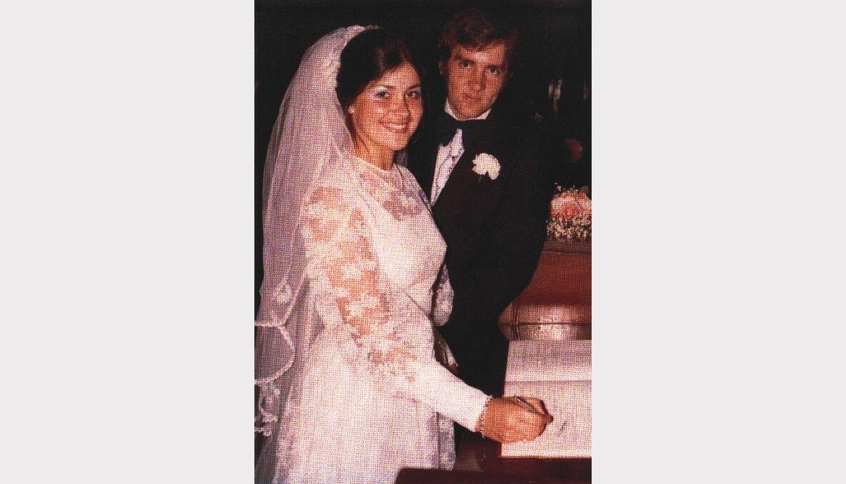 1975: With wife Margaret on their wedding day.