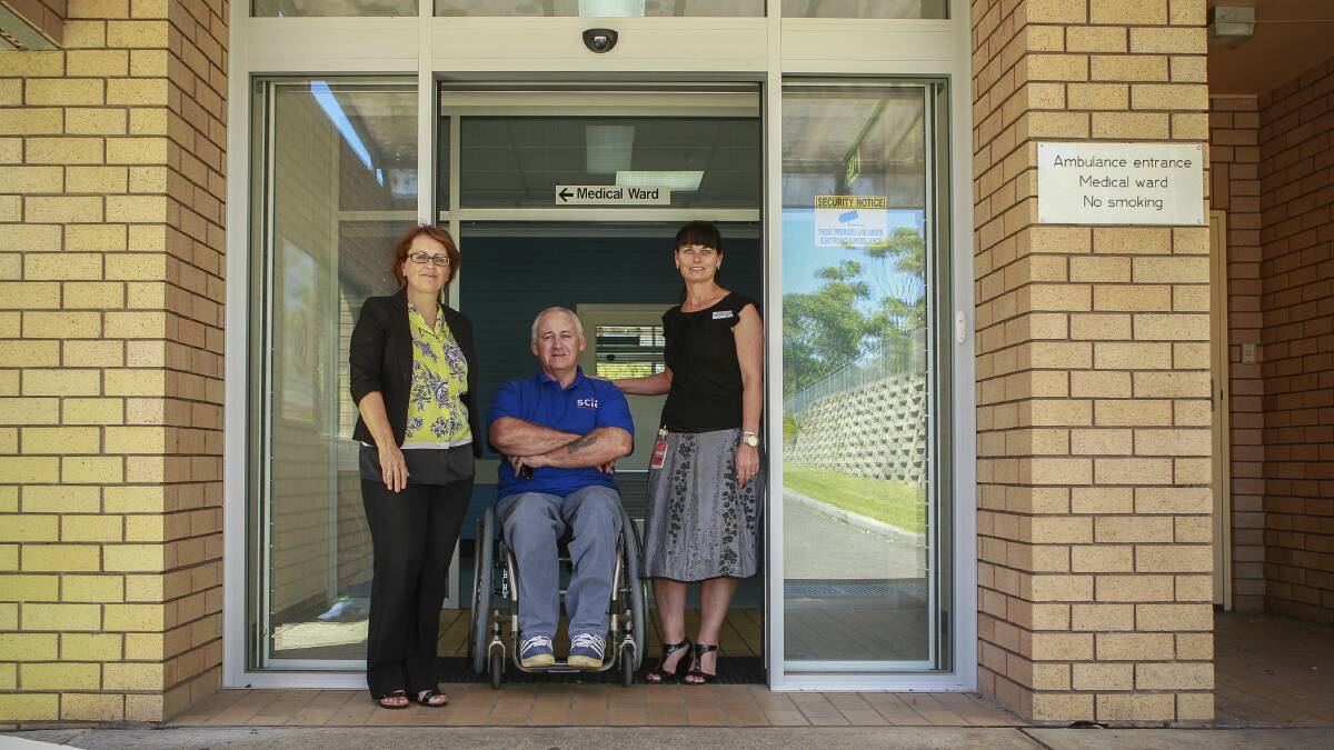 ISLHD diversity health co-ordinator Fiorina Mastroianni, Spinal Cord Injuries Australia representative Alex Traill and Shellharbour Hospital deputy director of nursing Michelle Murphy. Picture: CHRISTOPHER CHAN