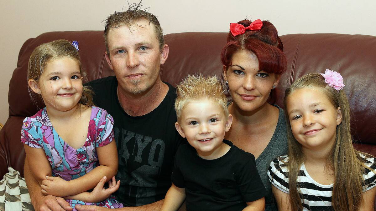 Damien and Amie Abbott with their three children, Liana, 5, Jacob, 2, and Claire, 8. Picture: GREG TOTMAN
