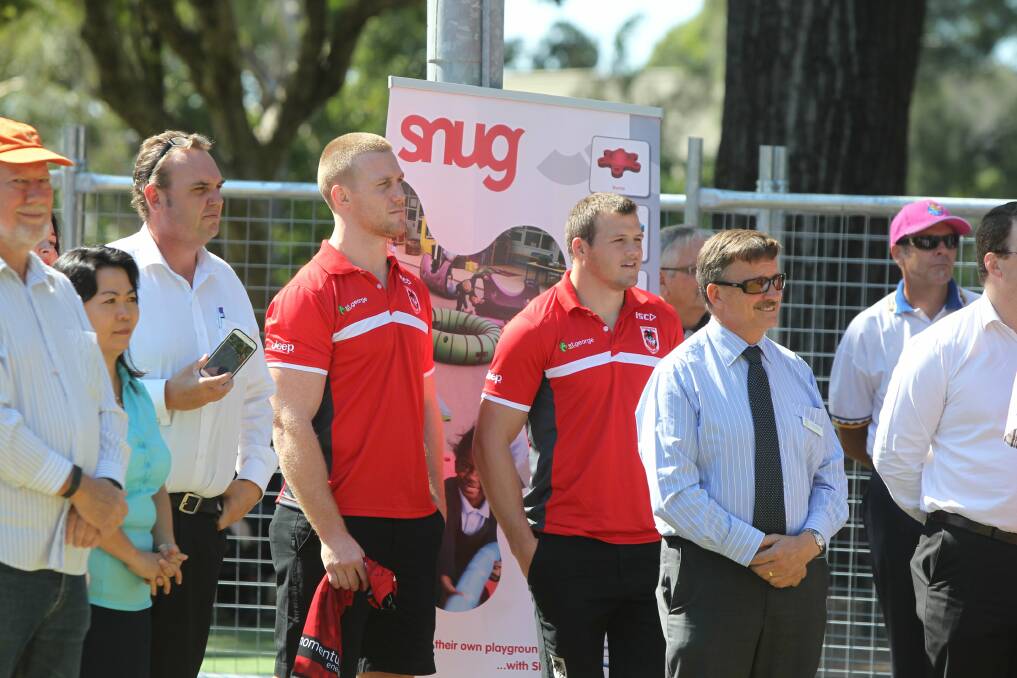Dragons players Ben Creagh and Brett Morris at the sod-turning ceremony. Picture: SYLVIA LIBER