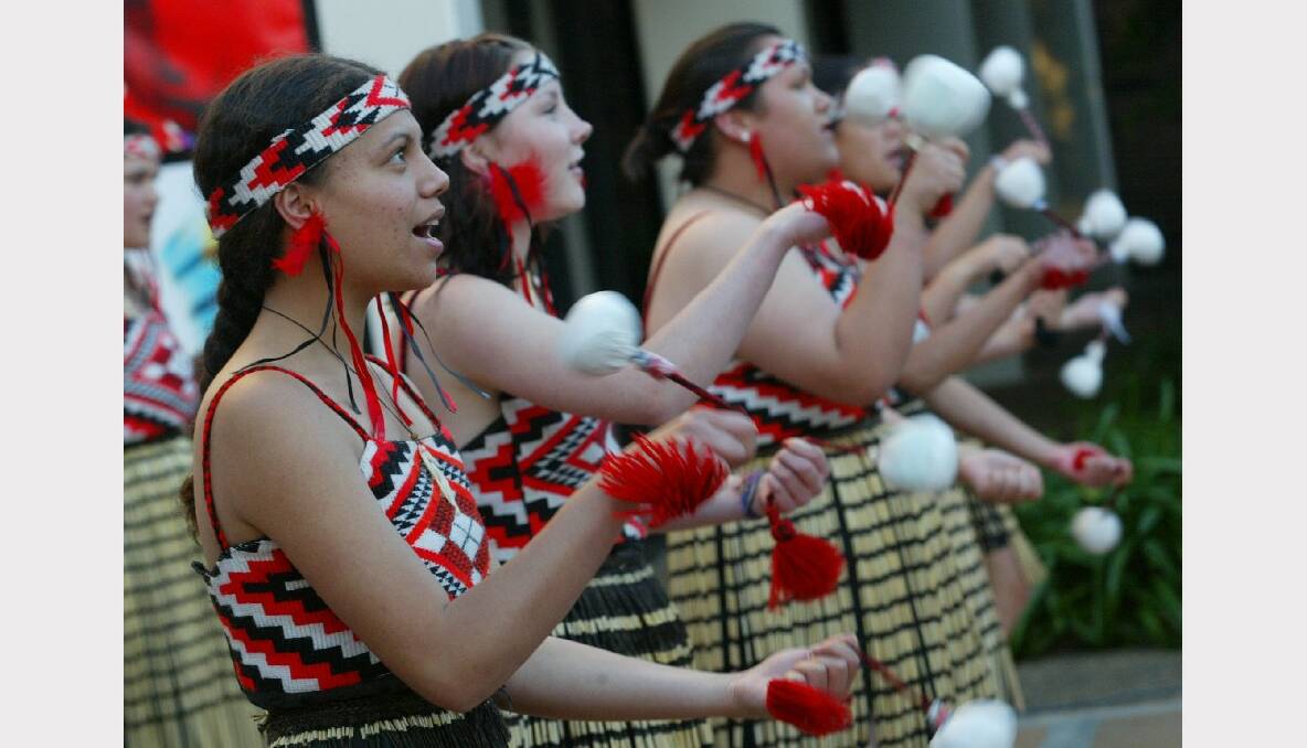 Members of the Nga Hau E Wha Maori cultural group performing at the Jewels on Crown Street party.
