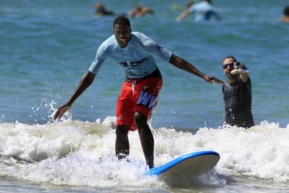 The Hawks get a lesson at surfing school. Picture: ANDY ZAKELI