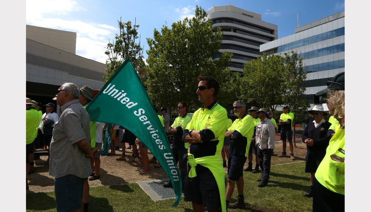 Wollongong council workers protest against the citizens panel recommendations. Picture: ADAM McLEAN