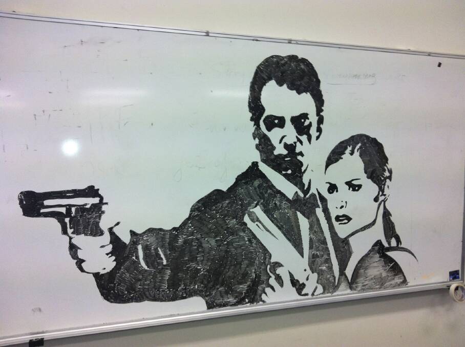 This picture was the first to materialise on a whiteboard at UOW’s creative arts faculty in March. Pictures: thecurrentmagazine.com 