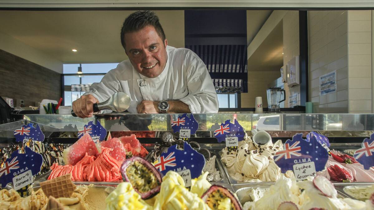 Robert Di Francesca with some of the flavours at Gelato Emporium. Picture: CHRISTOPHER CHAN