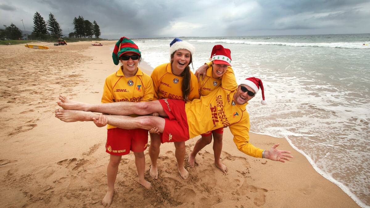 Jessica Hypatidis, Brittney Angus, Sarah Hypatidis and Kel Giddey at North Wollongong Beach. Pictures: KIRK GILMOUR 