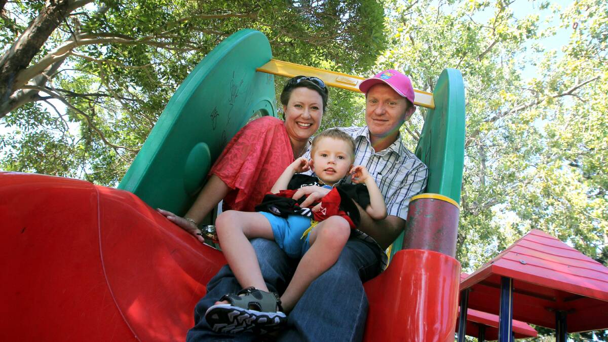 Rita, Sean and Luke, 4, have led the push to build an inclusive playground at Corrimal Memorial Park. Picture: SYLVIA LIBER
