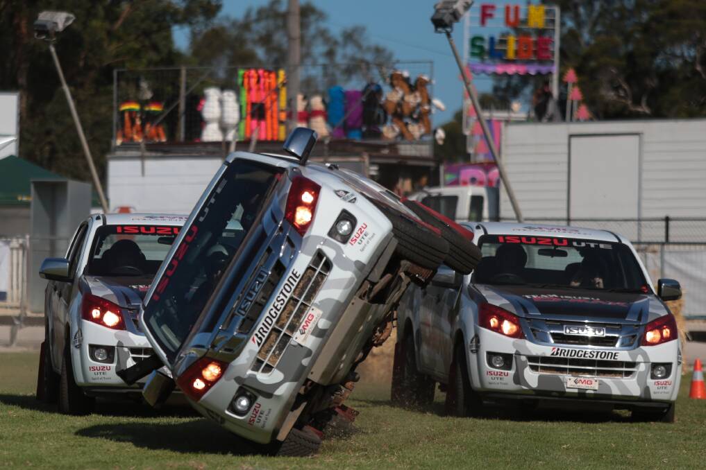Isuzu D-Max stunt drivers thrill the crowd at the showground. Picture: ADAM McLEAN