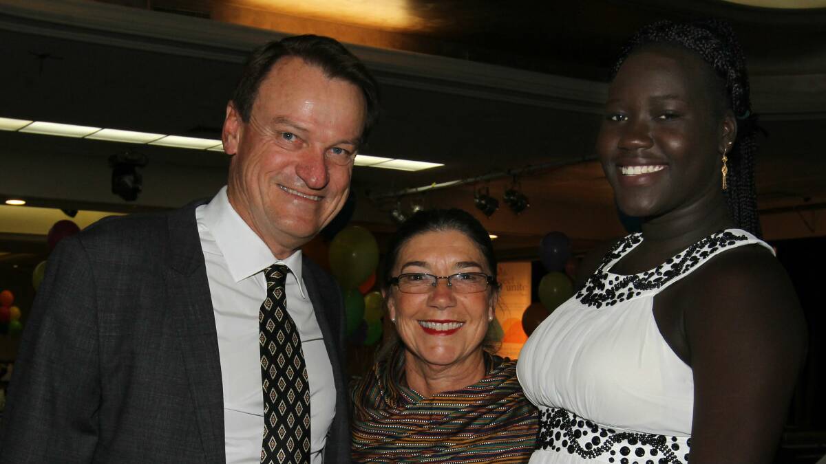 Nick and Jayne Hartgerink and Kuer Bul at the Illawarra Youth Achievement Awards presentation dinner.