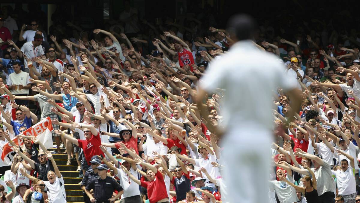 The Barmy Army do the Mitchell Johnson song during the fifth Ashes Test in Sydney in 2011. Picture: Getty Images 