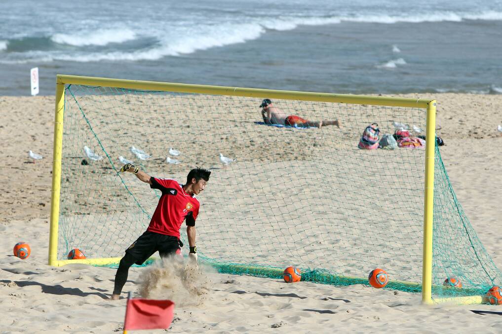 China trains at North Beach ahead of the Australian Beach Soccer Cup at the weekend. Picture: SYLVIA LIBER