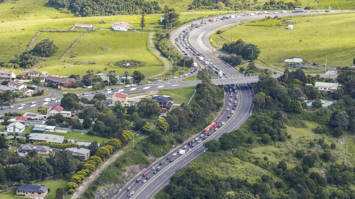Heavy traffic seen from the Bendigo Bank Aerial Patrol south of Kiama on Friday. Picture: CHRISTOPHER CHAN