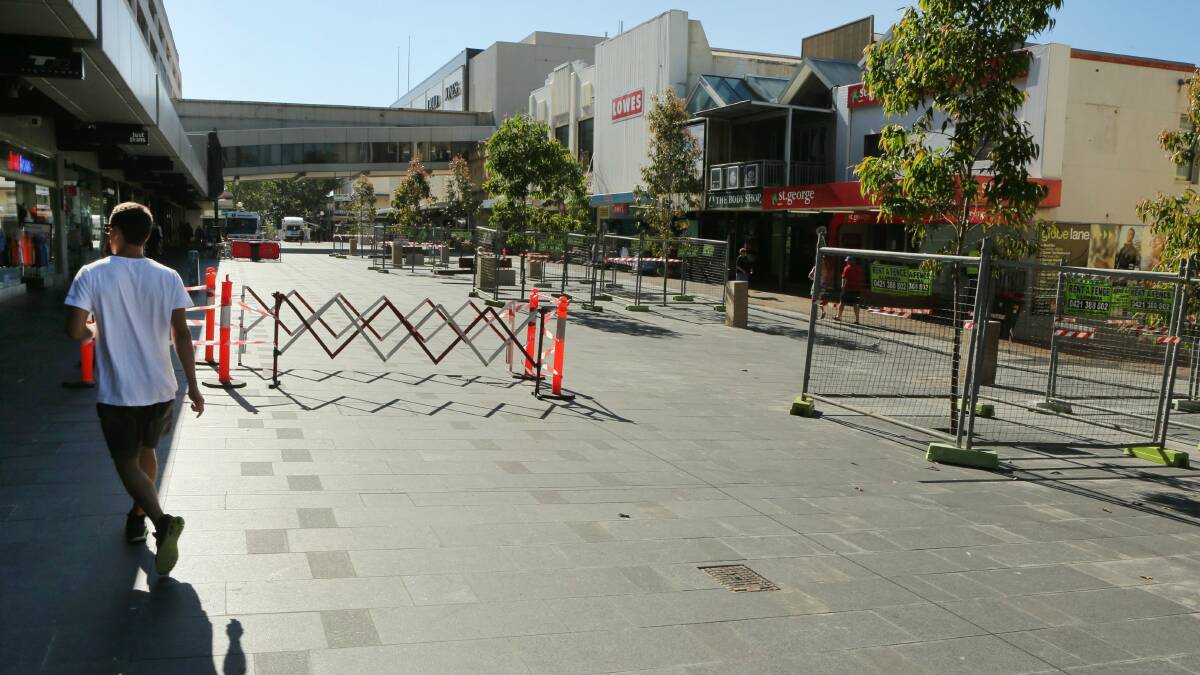 Wollongong council has erected barriers in Crown Street Mall. Picture: KIRK GILMOUR