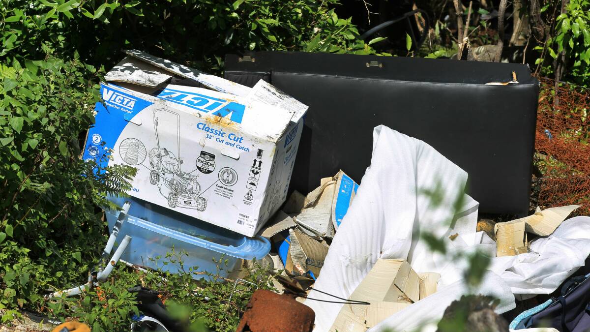 Illegally dumped rubbish near  Harry Graham Drive, Mount Keira. Picture: ORLANDO CHIODO
