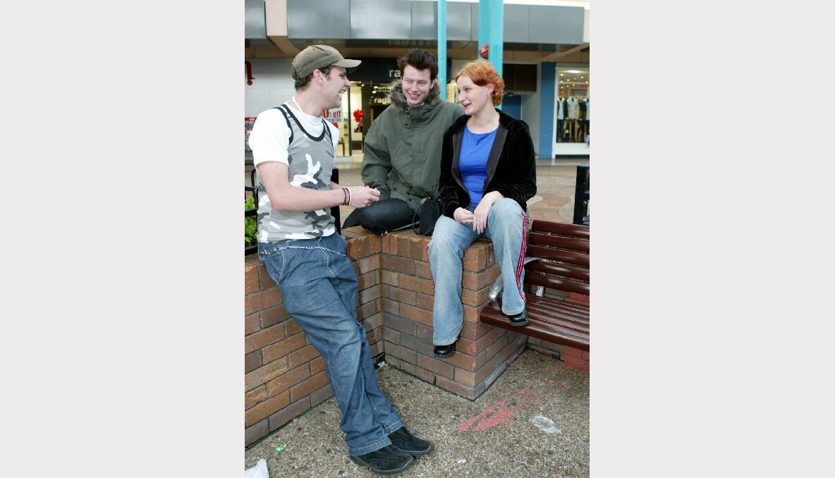 Daniel Rhoden (left), Luke Vallely and Ashlee Beare at Crown St Mall. 