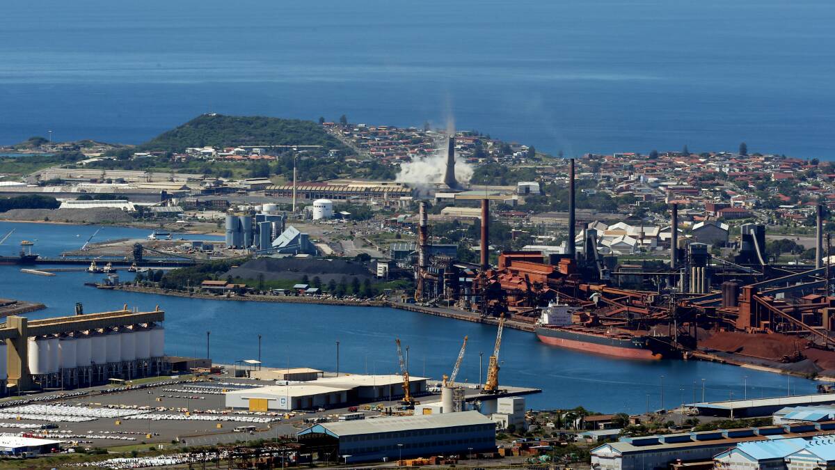 View of the Port Kembla stack demolition from Mount Keira. Picture: ROBERT PEET