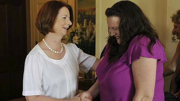 Prime Minister Julia Gillard meets with child sex abuse survivor Nicky Davis at Kirribilli House. Photo: Mick Tsikas