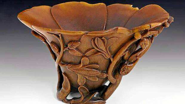 The 'Magnolia and Prunus' libation cup. Made from rhino horn it was bought in an op shop for $4. Photo: Sotheby's 