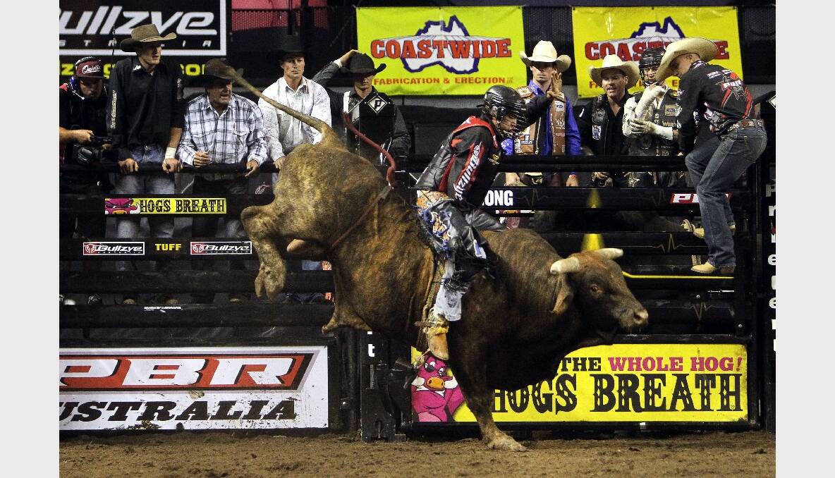 Cliff Richardson rides in the Professional Bull Riding competition at the WEC. Picture: SYLVIA LIBER 