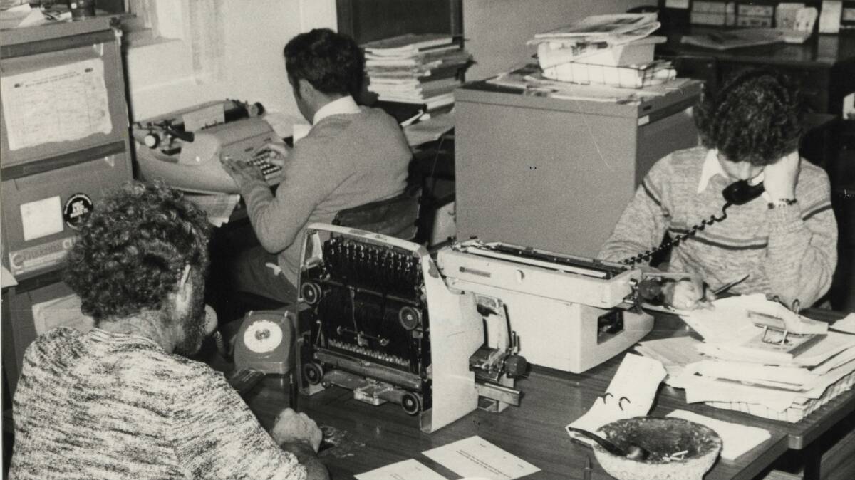 Barry Benjamin, Dennis Penzo and Phil Murphy at work in the Mercury newsroom.