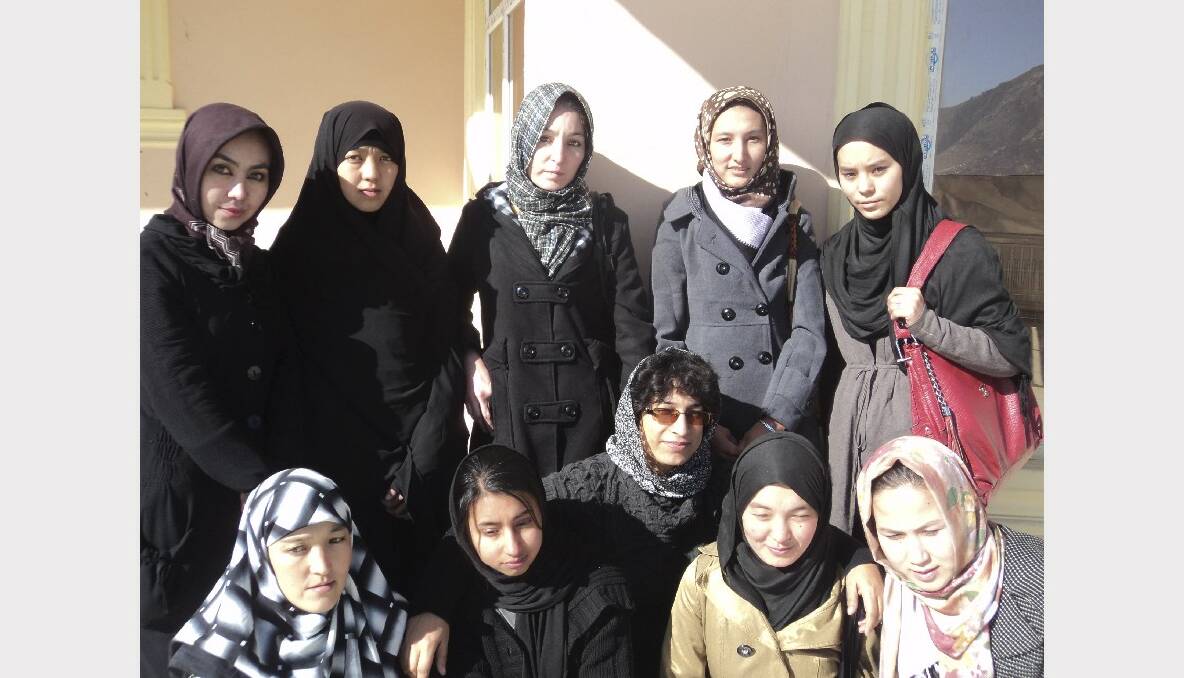 Nasima Rahmani  with students at the Women’s Empowerment Centre at Gawharshad Institute of Higher Education in Kabul.